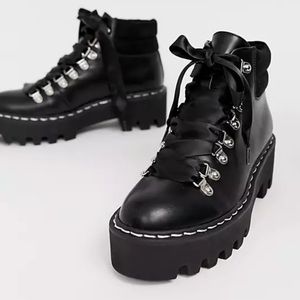 Lamoda Remedy black lace up boot with stitch detail